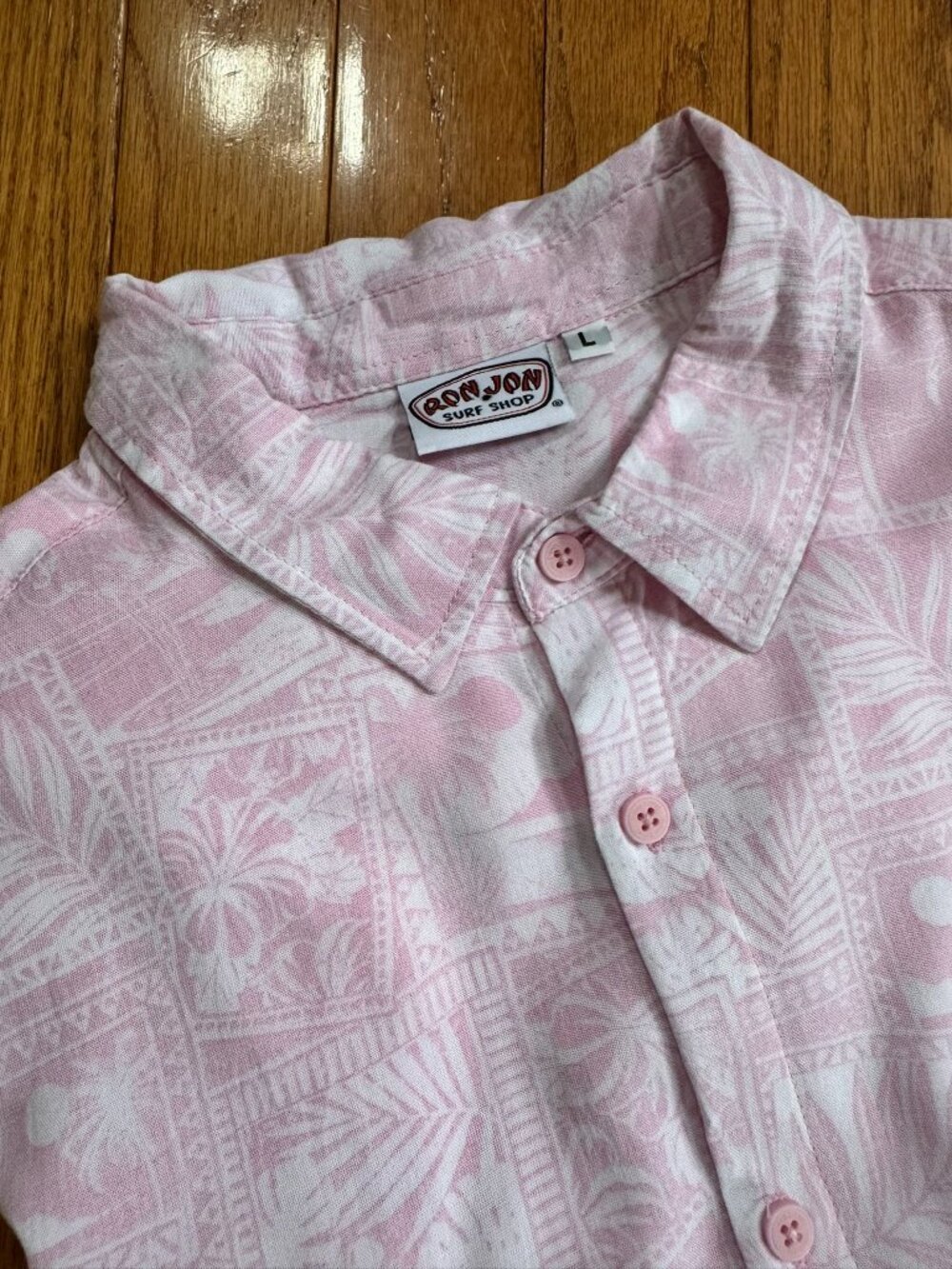 🦩 Ron Jon Surf Shop Pink Tropical Rayon Button Shirt Men’s Large Aloha Floral